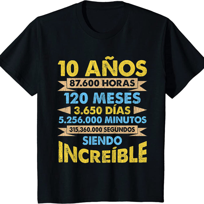 Camiseta Niños Cumpleaños 10 Años Siendo Increíble Cifras