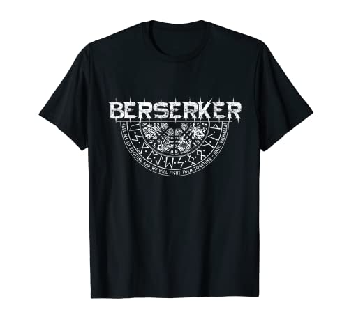 Vikingo Berserker con Runas y Brújula Vegvisir Camiseta