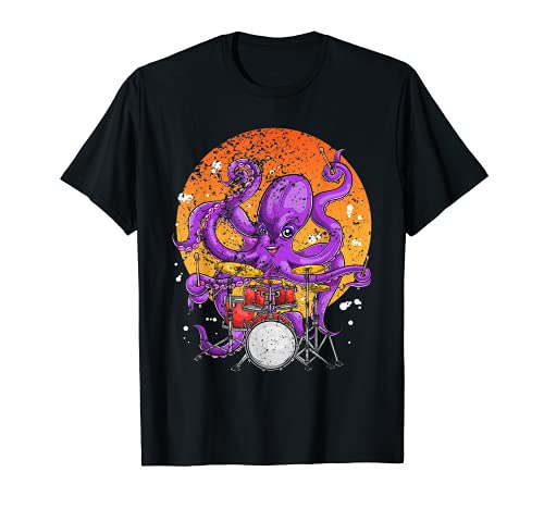 Batería Vintage Pulpo Rockero Drummer Música Rock Baterista Camiseta